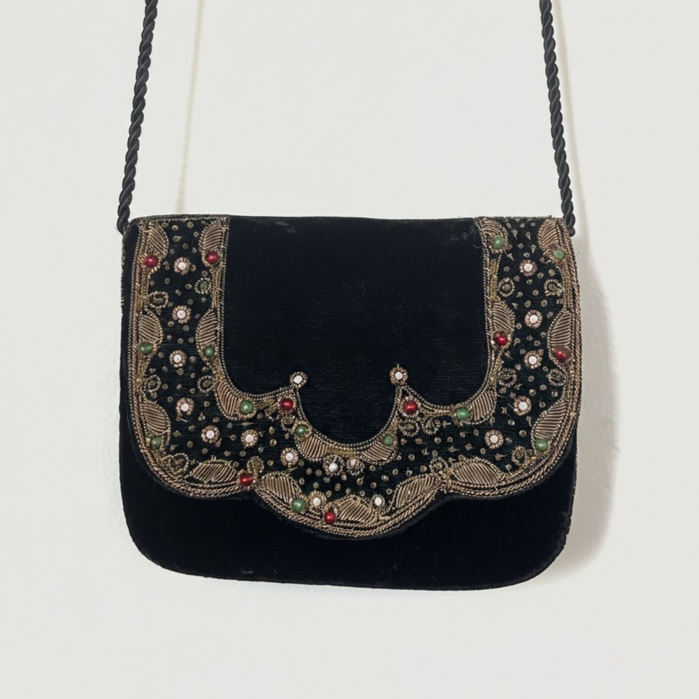 Embroidered Black Evening Bag